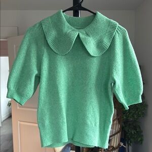 Mint Green Women's Sweater with Peter Pan Collar